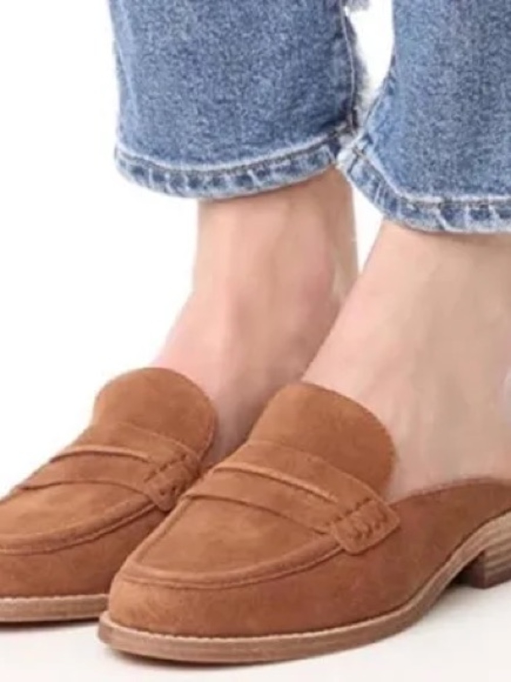 Madewell Suede Backless Penny Mules in Cognac